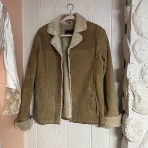 Cozy Tan Fur Trim Jacket with Shearling Lining